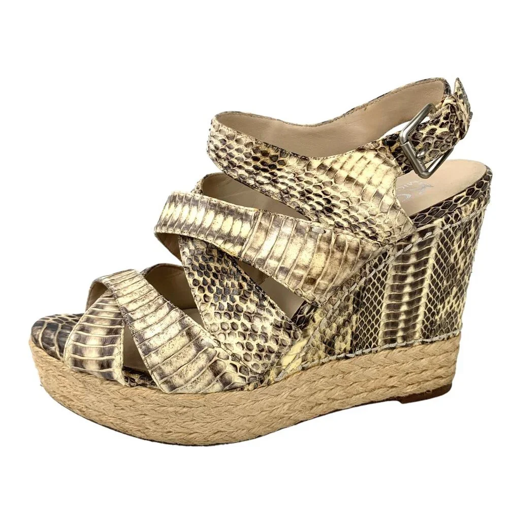 KORS Michael Kors Cynthia Embossed Leather Espadrille‎ Wedge Sandals